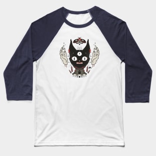 Black Cat Crystal Ball And Moth Baseball T-Shirt